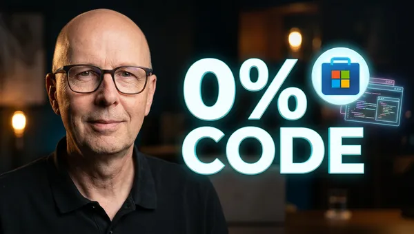 Gert Hoetmer naast de tekst 0% code en het logo van de Microsoft-store